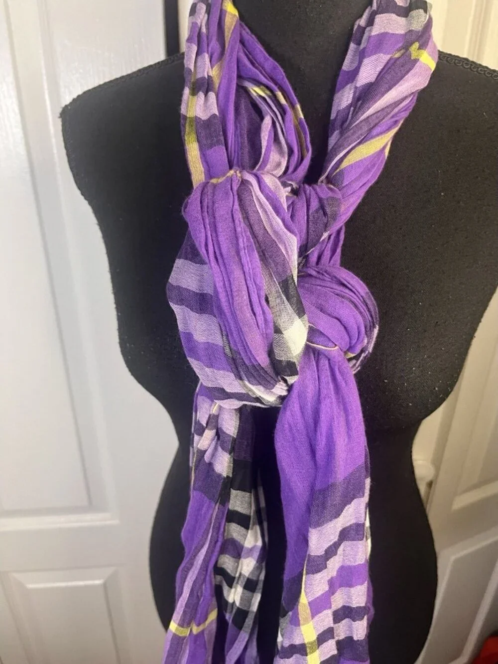 Purple White Rectangular Raw Hem Scarf Pashmina Lightweight Black Yellow